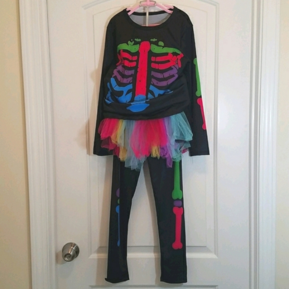 Colorful Skeleton Bones & Tutu Halloween Costume